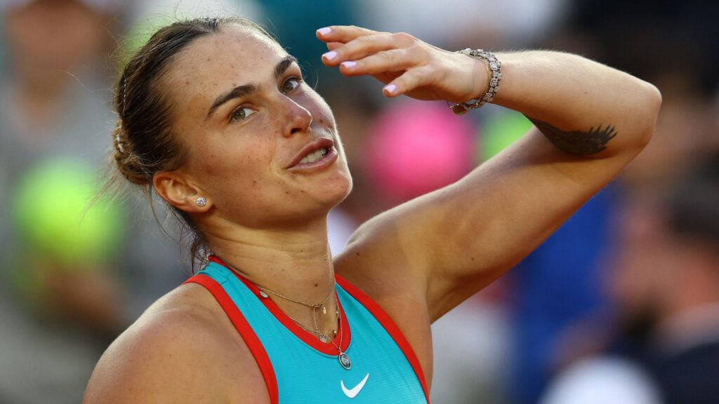 Aryna Sabalenka celebrates victory over Olga Danilovic in the French Open fourth round match highlights.