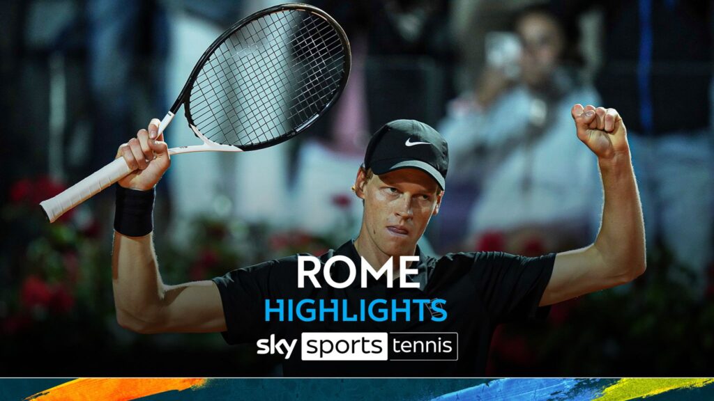 Jannik Sinner celebrates his victory against Jiri Lehecka during the Roland Garros match highlights.