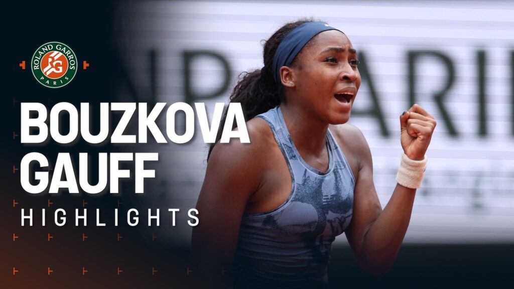 Coco Gauff celebrates her victory over Marie Bouzkova in a thrilling match at Roland-Garros, showcasing key highlights.