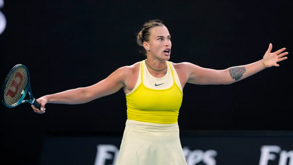 Aryna Sabalenka celebrates her victory, advancing to the quarterfinals at Roland Garros after defeating Amanda Anisimova.