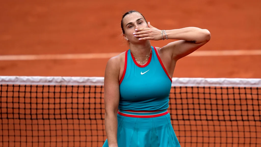 Aryna Sabalenka smiles as she reacts to Djokovic's humorous mimic of her victory poses at the French Open.