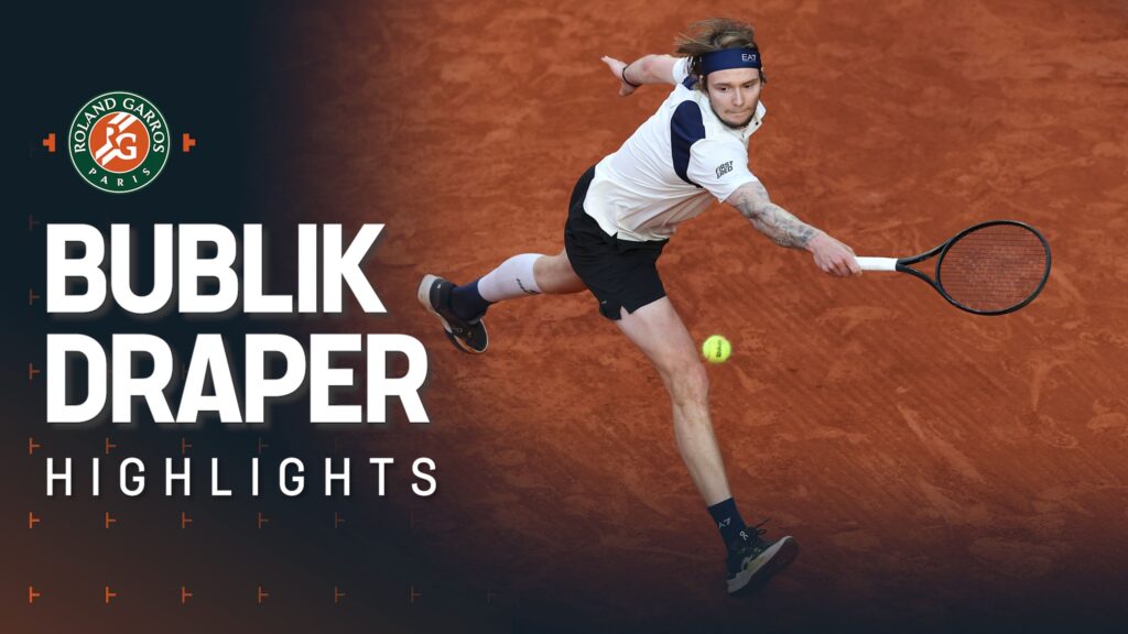 Alexander Bublik executing a stunning shot during a match, showcasing his remarkable talent and flair in tennis highlights.