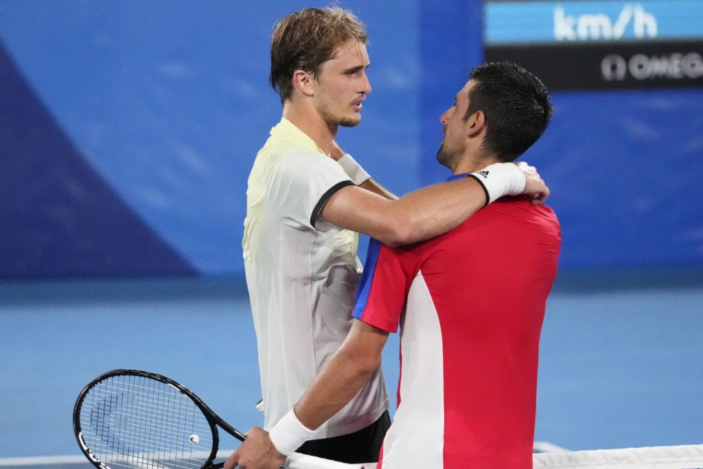 Alexander Zverev narrowly misses a crucial shot against Novak Djokovic in the 2025 French Open quarter-final match.