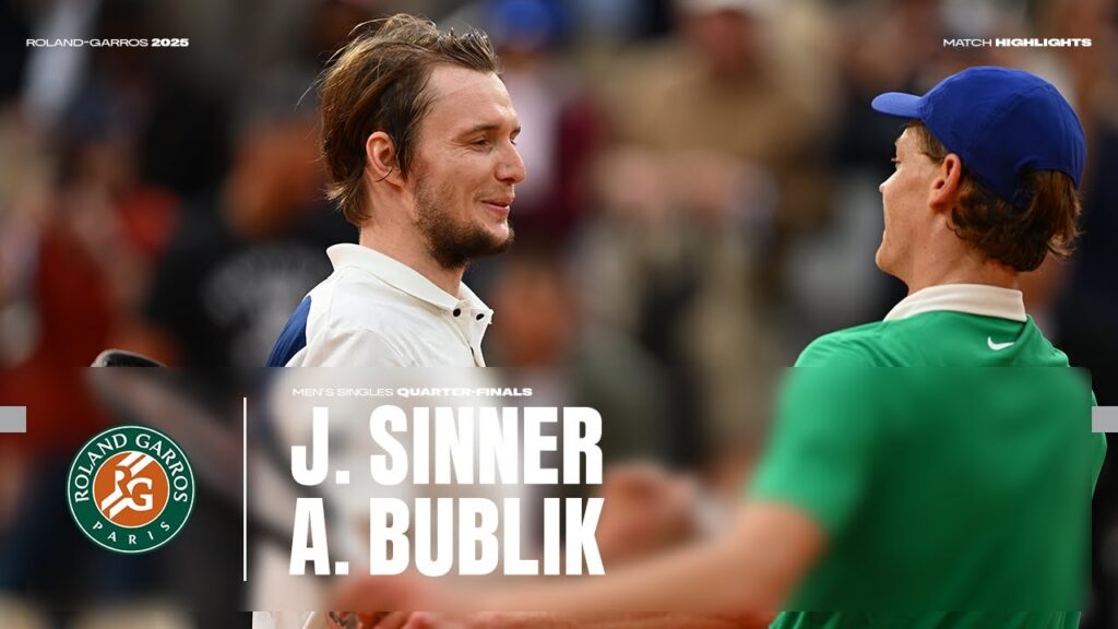 Jannik Sinner celebrates victory over Alexander Bublik in the 2025 French Open quarter-final match.