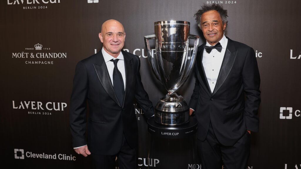 Yannick Noah and Tim Henman discuss Noah's leadership role at the Laver Cup during an event at Roland-Garros.
